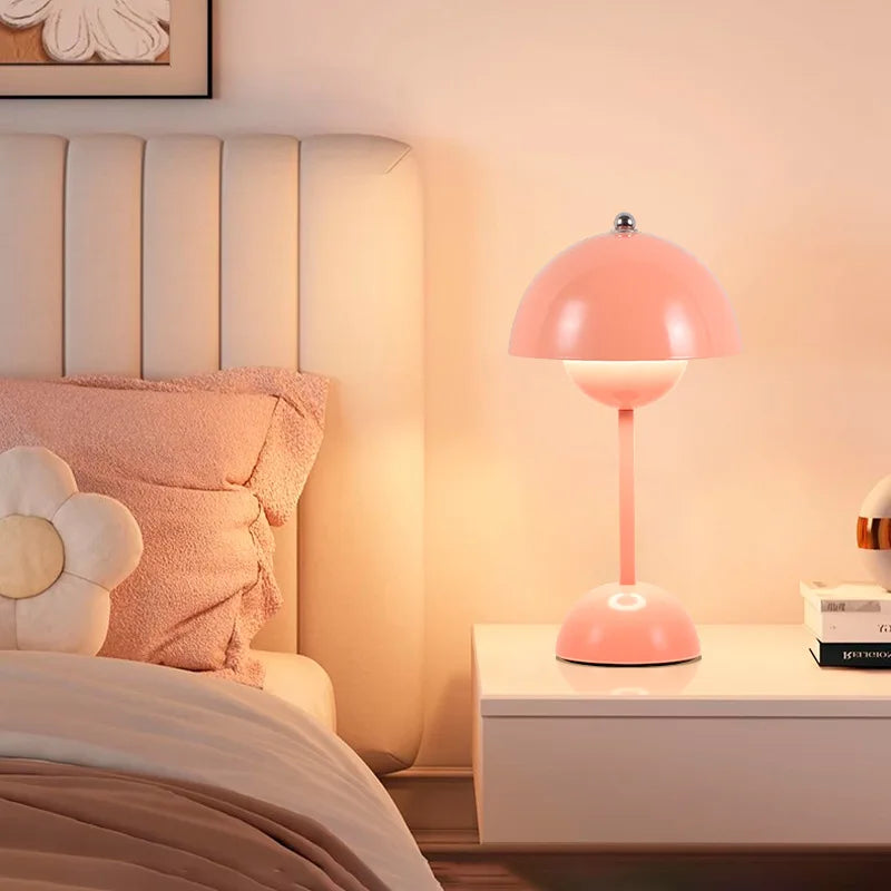 LED Mushroom Flower Bud Lamp – Touch Charging Nordic Decorative Lamp for Bedroom, Study & Bedside