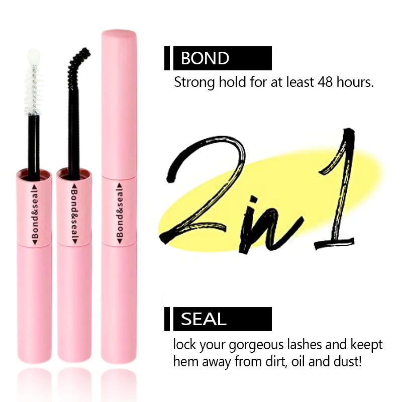 Lash Bond and Seal Glue 2 in 1 for Cluster Lashes, Lash Bond and Seal Super Strong Hold, Latex Free, Waterproof, Lash Glue