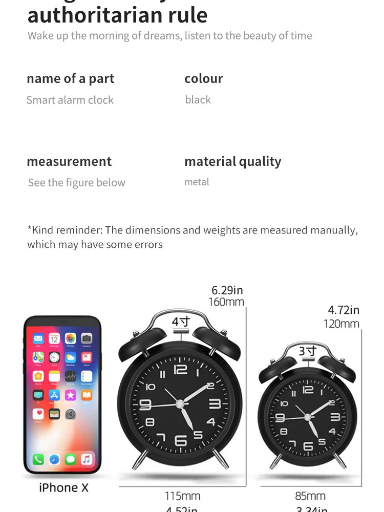 Smart Alarm Clock Metal Ringing Alarm Clock Student Kids Alarm Clock Bedside Alarm Clock Home Bedroom Decoration Clock