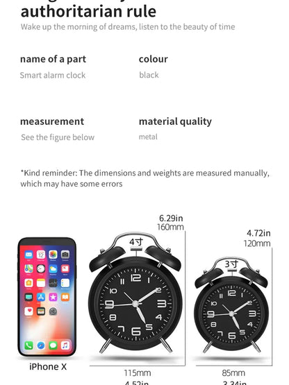 Smart Alarm Clock Metal Ringing Alarm Clock Student Kids Alarm Clock Bedside Alarm Clock Home Bedroom Decoration Clock