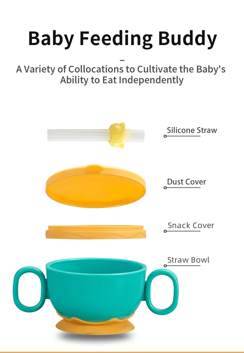 Children Tableware Baby Plastic Snack Bowl High Suction Double Handle Snack Cup Snacks Storage Box Kids Feeding Bowl