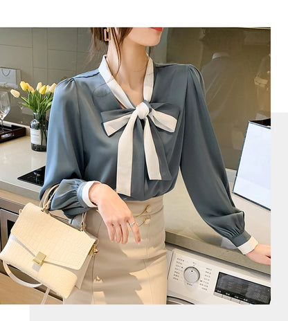 Elegant Office Blouses Women Chiffon Autumn Winter Korean Fashion Casual Streetwear Blusas Mujer Puff Sleeve Ladies Tops Shirts