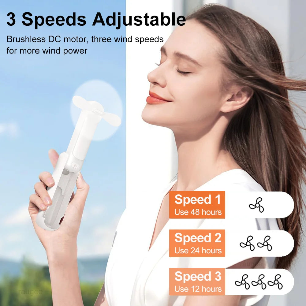 Portable Fan Mini Handheld Fan 3 in 1 Folding Fans 2000mAh USB Rechargeable 3 Speed with Phone Stand and Flashlight for Outdoor