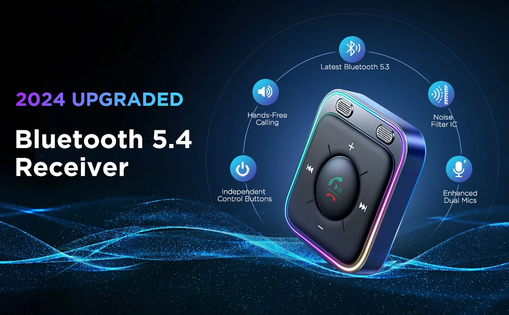 Joyroom Bluetooth 5.4 AUX Car Adapter Stronger Dual Mics & Noise Cancellation Bluetooth Receiver For Car Music/Hands-Free Calls