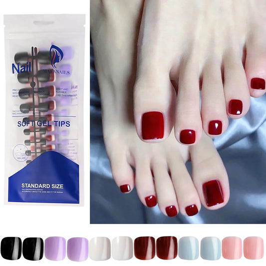 144pcs Short Square False Toe Nails Lake Blue/White/Red/Nude Press on Toenails Glossy Full Cover Toe Nails 100/120pcs Artificial