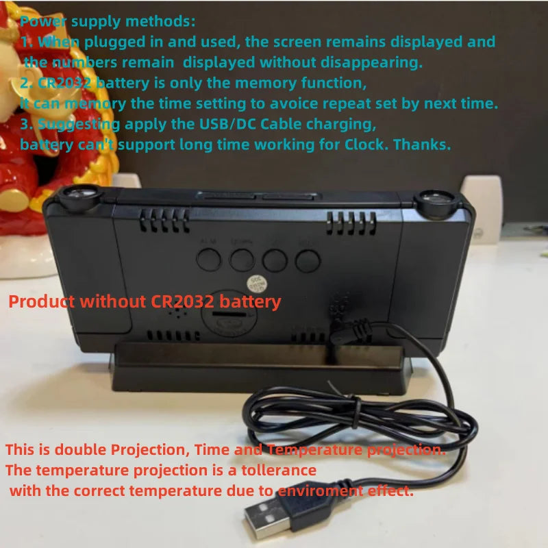 double projection clock LED clock Alarm Clock Digital clock 12/24H student Clock
