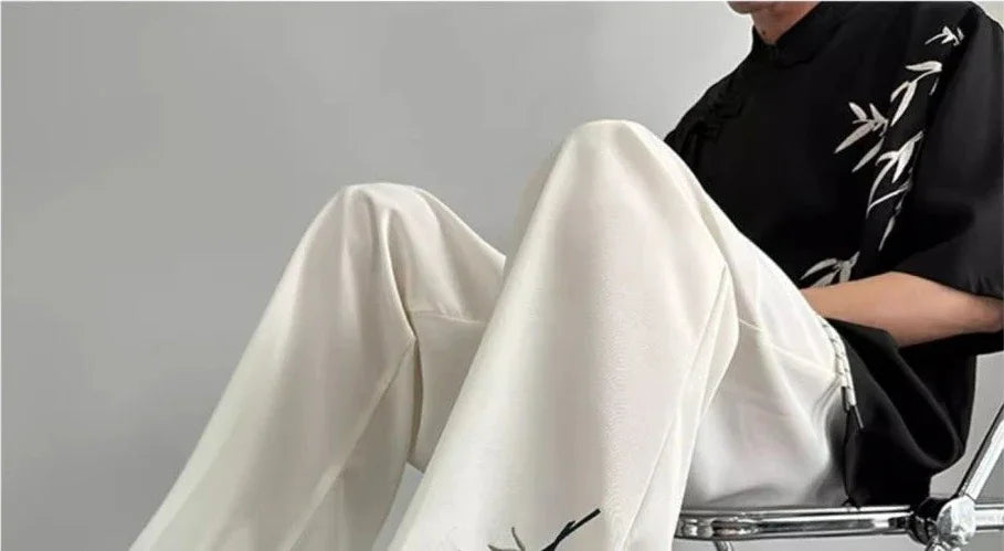 Social Tailoring Business Work Man Suits Pants Office Ice Silk Cooling Trousers for Men Fabric Korean Style Clothes Designer Up