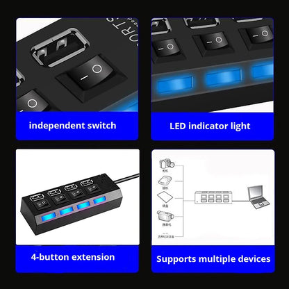 High Speed 4 Port USB 2.0 Multi Splitter USB Hub 2.0 Use Power Adapter Multiple Expander Switch 30cm Cable Hub Docking Stations