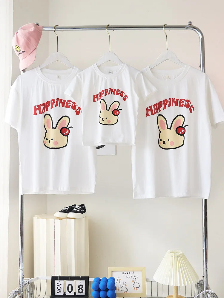 Family Cute Matching T Shirts Parent-child Rabbit Clothes Funny Dad Mom and Son Daughter Cotton Tees Tops Baby Newborn Bodysuit