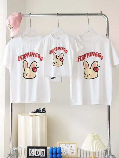 Family Cute Matching T Shirts Parent-child Rabbit Clothes Funny Dad Mom and Son Daughter Cotton Tees Tops Baby Newborn Bodysuit
