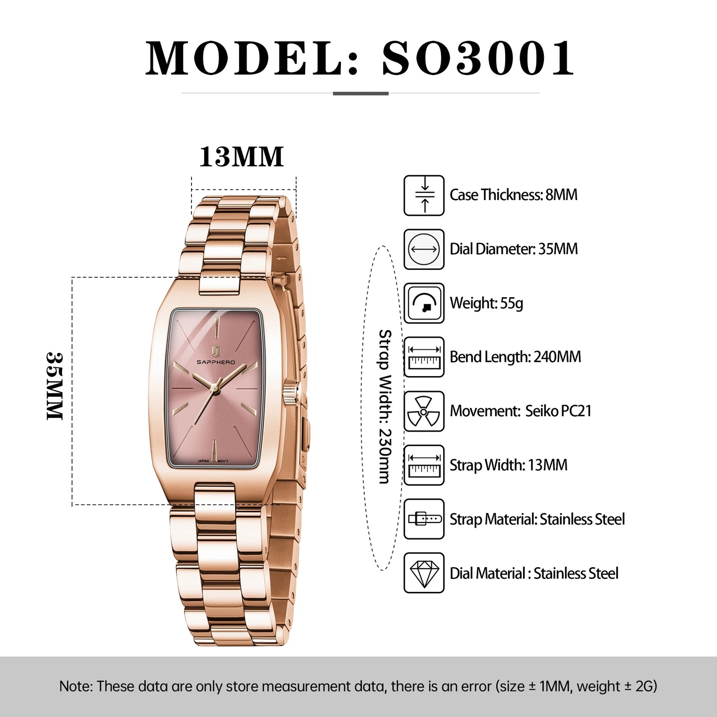 SAPPHERO Women's Quartz Watch Elegant Rose Gold Watch Waterproof 30M Watch Slim Ultra-Thin Watch Premium Gift Box Set Watch