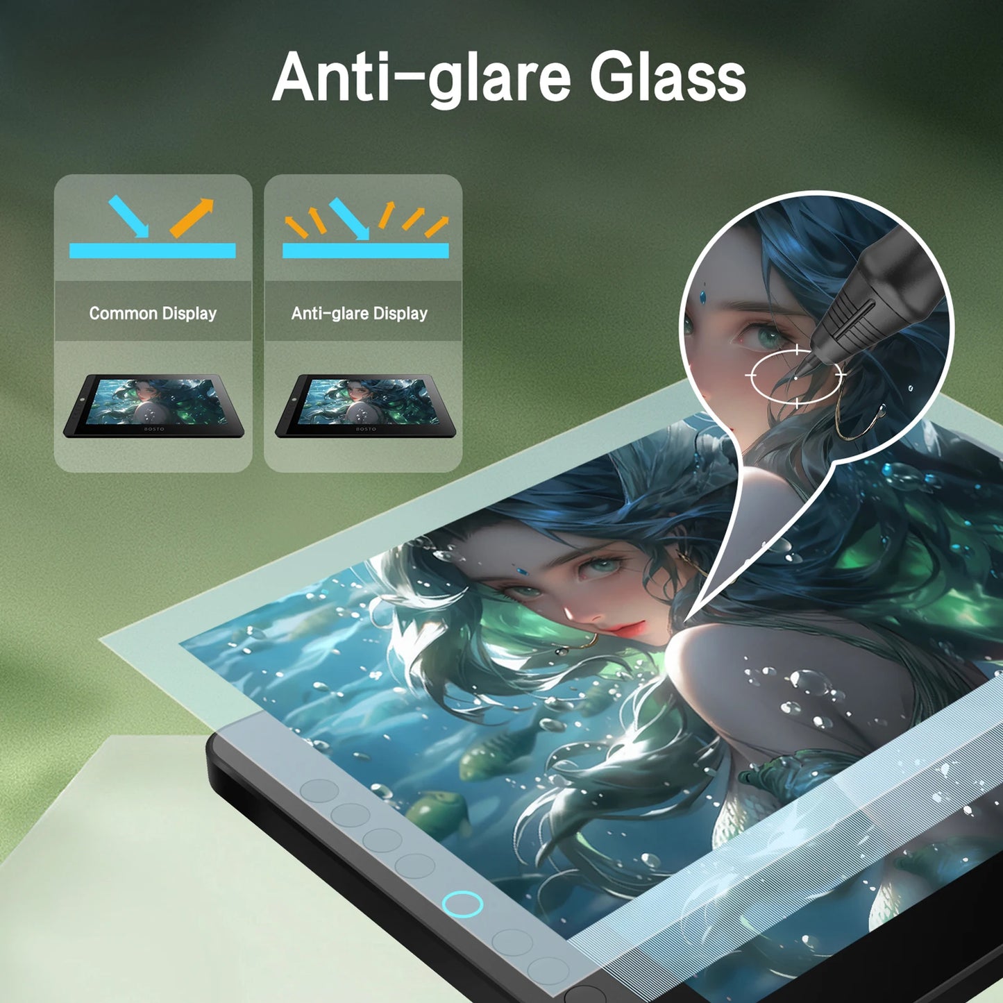 BOSTO BT-13HDK Portable Graphics Drawing Tablet 13.3 Inch H-IPS LED Screen Display Anti-glare Digital Art Drawing Pad