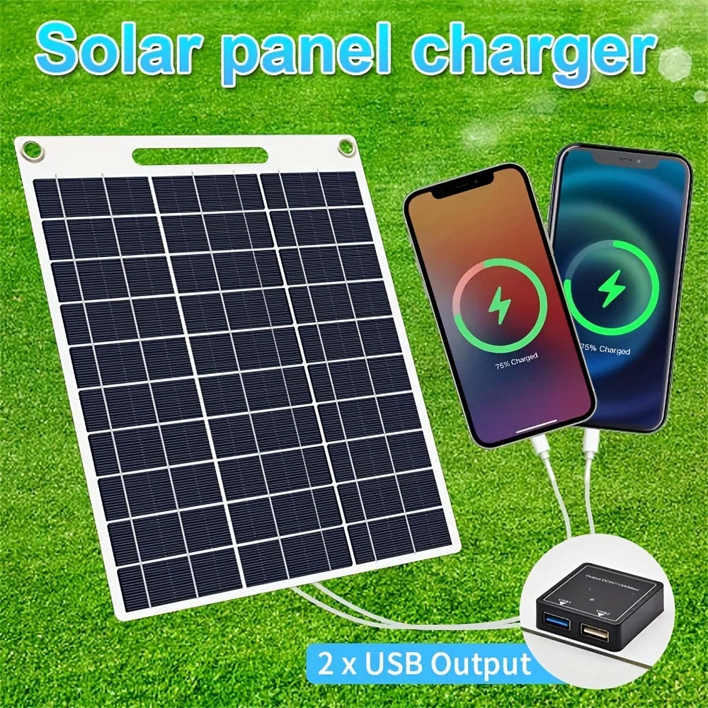 Portable Solar Phone Charger - 2 USB Ports 5V/2.4A Fast Charging for Outdoor Adventures & Emergency Power Supply