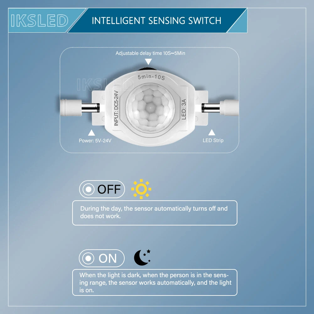 Smart Motion Sensor Light Switch Adjustable Timer, Automatic Movement Detector PIR Infrared Human Controller LED Strip Light