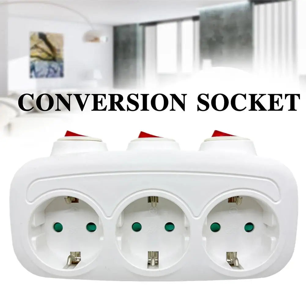 EU Electrical Sockets With ON/OFF Switch Euro Mounted 1 To 3 Way Germany Standard Extensions Adapter Power Plug Socket ﻿