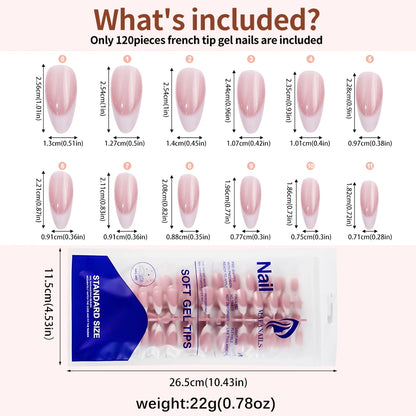 120Pcs French Nude Pink Almond Press-On Nails Full Cover Wearable Short Almond French Acrylic Nail Tips DIY Nail Extension Tips