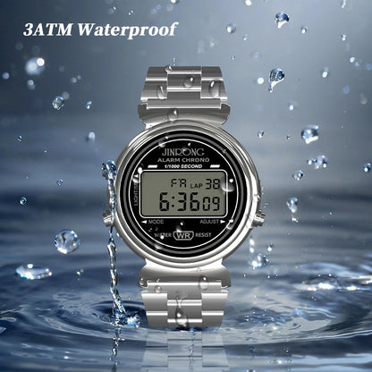 Fashionable men's and women's digital watches, waterproof 30M, stainless steel strap, LED backlight, date and week display