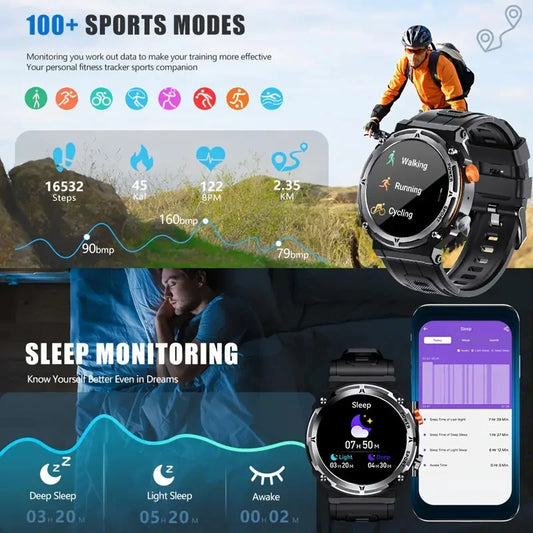 Outdoor Sports Smartwatch Men Fitness Tracker Wireless Call 410mAh Long Standby Time Waterproof Voice Assistant Swimming Watch