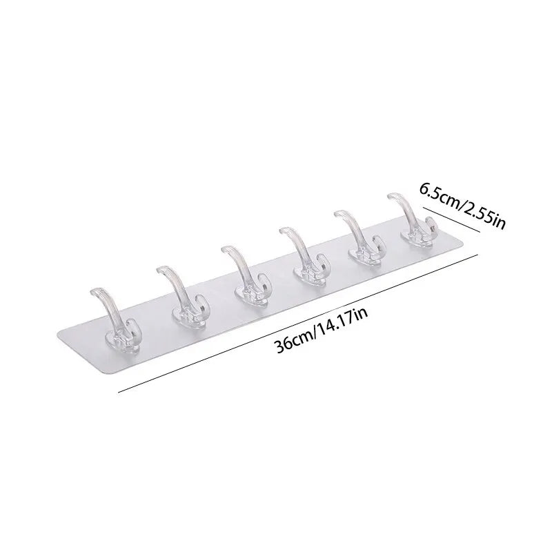 Transparent 6 Row Hooks No Trace Strong Hooks Sticky Rear Row Hooks for Hanging Towels Clothes and Coats Bathroom Accessories