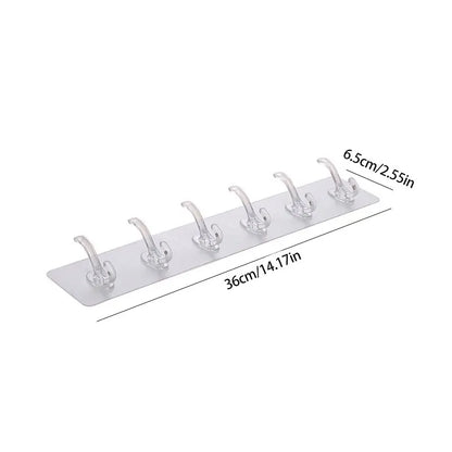 Transparent 6 Row Hooks No Trace Strong Hooks Sticky Rear Row Hooks for Hanging Towels Clothes and Coats Bathroom Accessories