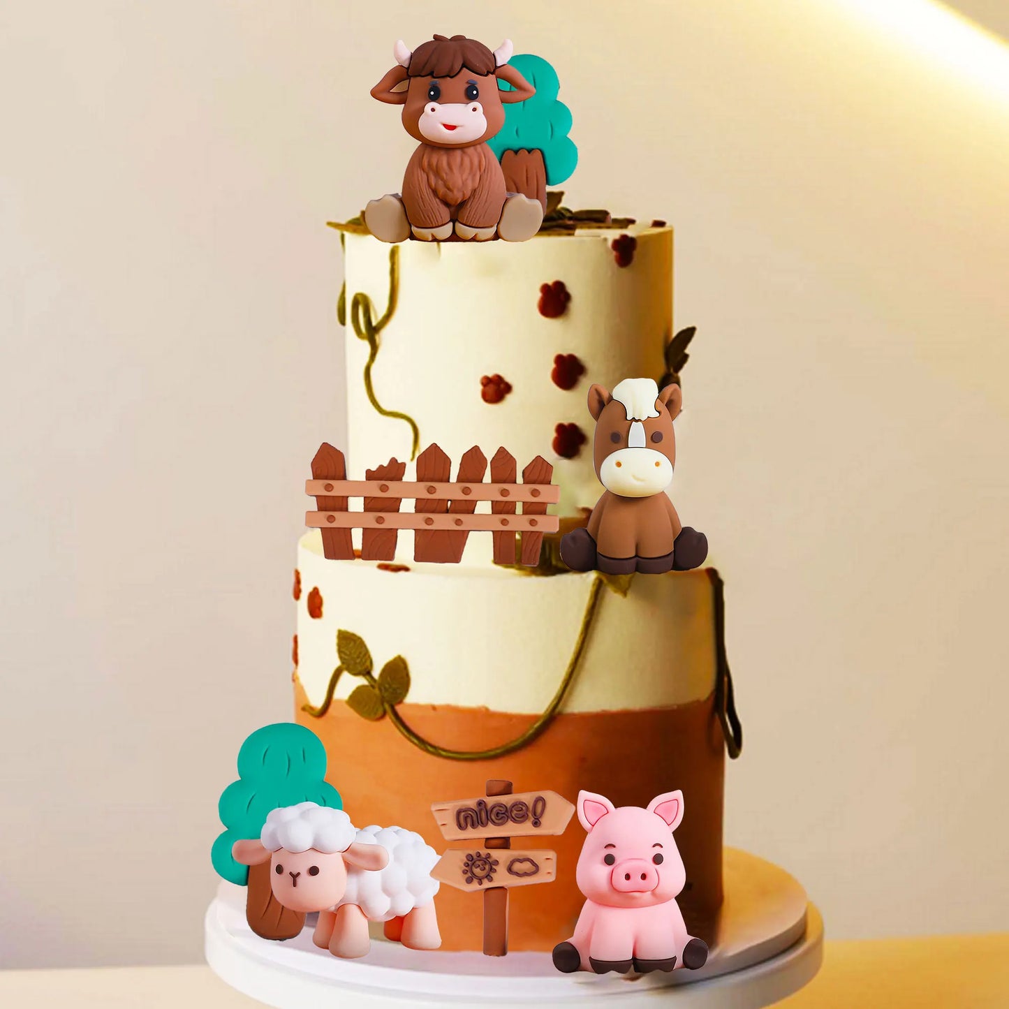 LaVenty Farm Birthday Decorations Farm Birthday Decorations Farm Birthday Decorations Cow Pig Chicken Cake Animal Toppers