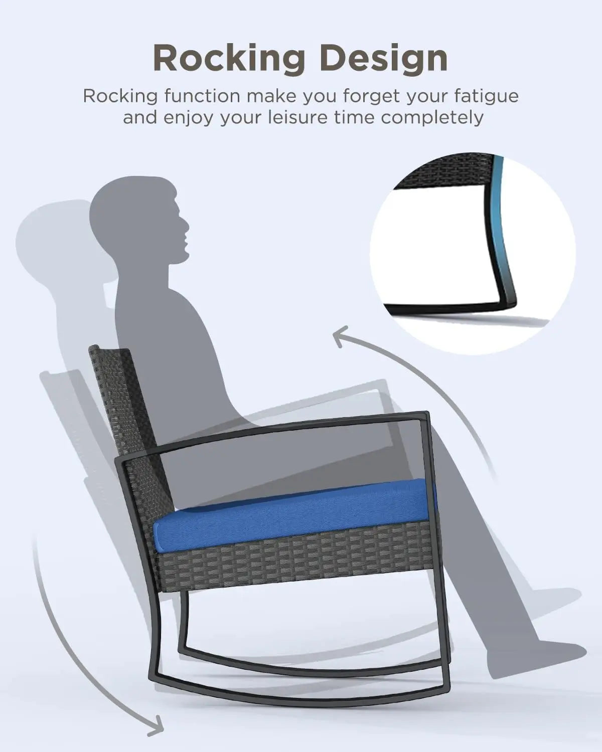 3 Pieces Patio Furniture Set Rocking Bistro Set Outdoor Rattan Conversation with Coffee Table for Garden Balcony Backyard