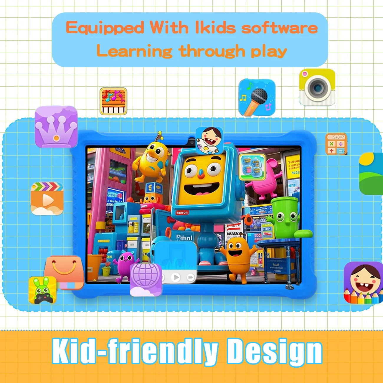 Cartoon Pattern Kids Tablet 10.1 Inch Android Learning Education Games Tablets, with Parent Control , Children's Gifts