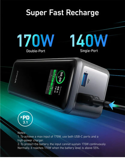 Prime Power Bank 27650mAh 3-Port 140W Max Portable Charger Battery Portable Power Bank Large Capacity 250W for Laptop