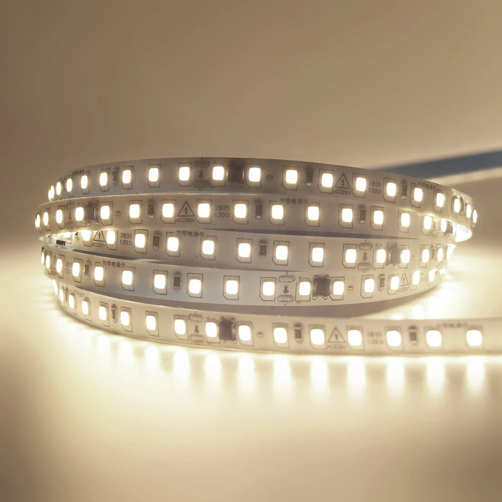 5m 10m 20m 50m LED Strip Light AC 220V 230V 240V IP55 2835 120 LEDs Flexible Ribbon Rope Lights Tape 9 Colors Home Decoration