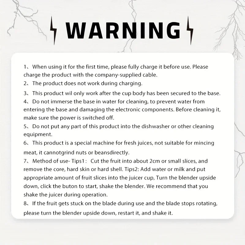 Portable USB Rechargeable Blender &Juicer-Easy to clean for fruit and vegetable drinks, shakes - Capacity 10.14 oz. to 16.91 oz.