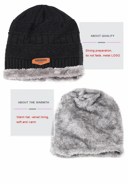 Beanies Men Winter Hat Women Knitted Hats For Men Cap Winter Beanie Caps Gorro Thick Warm Brimless Fur Bonnet Mens