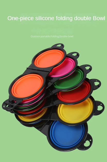 2 in 1 Collapsible Double Feeding Bowl Mini Folding Water Bowl for Dogs and Cats Open Portable Travel Set  Dog Accessories