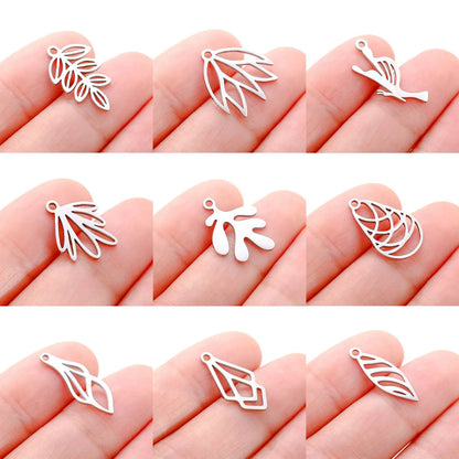 3PCs Stainless Steel Mini Flower Charms Tree Leaf Bird Pendant Necklace Diy Earring For Jewelry Making Findings Wholesale