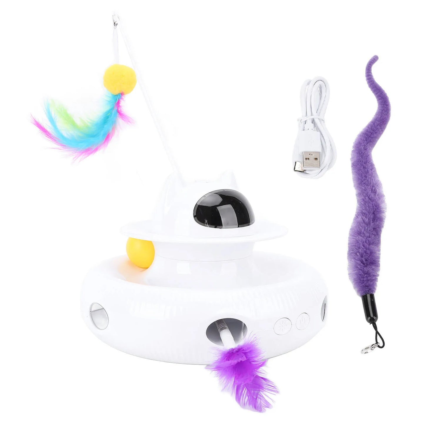 Interactive Cat Feather Toy Automatic Rotating Reduce Boredom Promote Exercising Funny Feather Electronic Cat Toy for Home