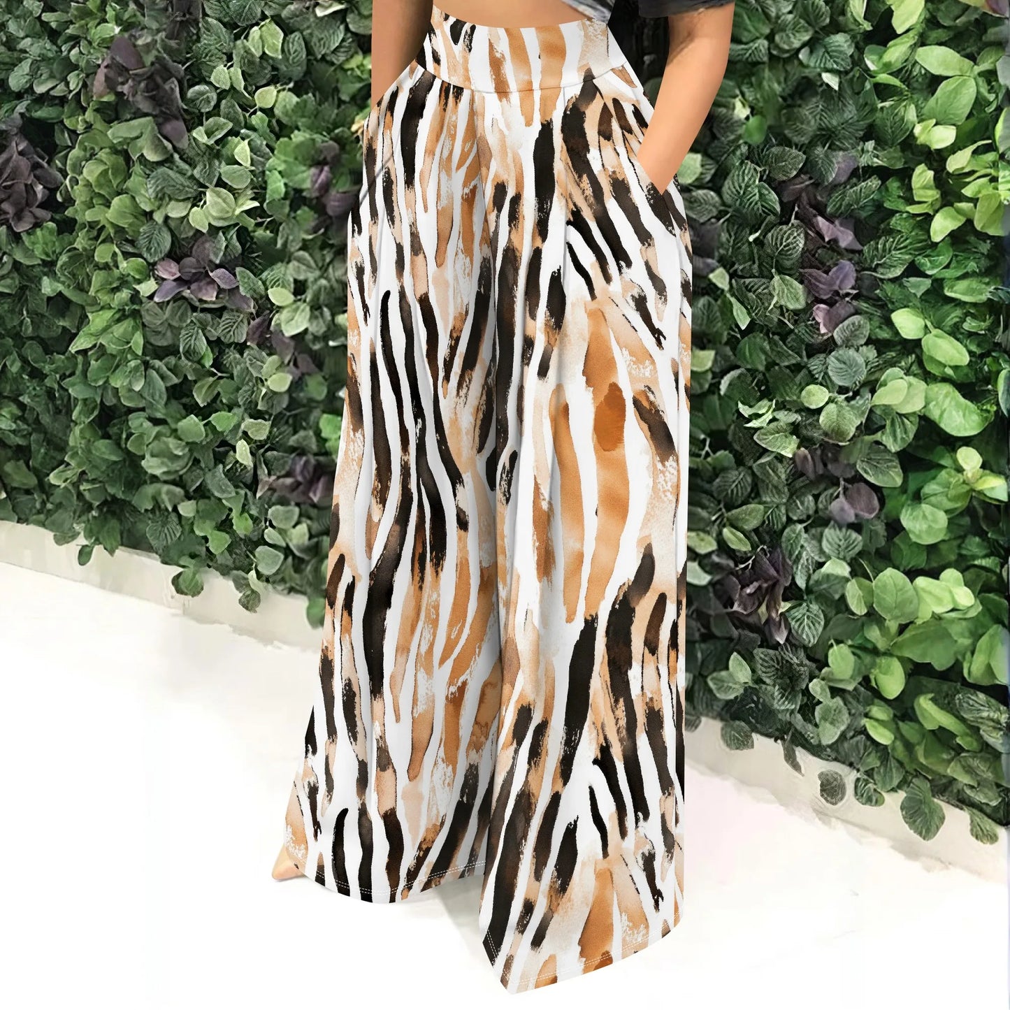 Womens Palazzo Long Pants High Waist Wide Leg Stretchy Loose Fit Casual Trousers with Pocket