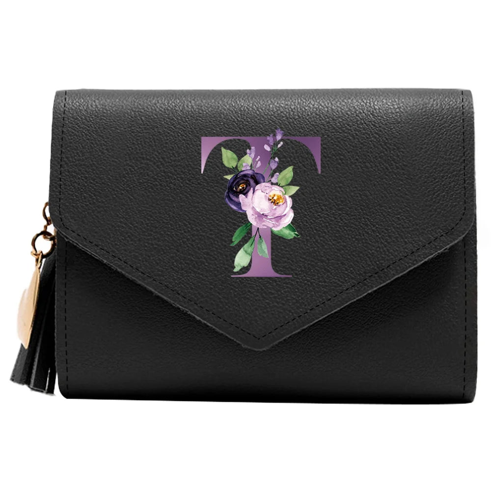 Wallet Women Rfid Blocking Small Compact Luxury Leather Pocket Wallet Ladies Mini Purse with ID Window Purple Letter Pattern