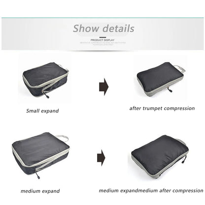 Foldable Compressible Packing Cubes, Waterproof Travel Storage Bag, Nylon Suitcase, Portable with Handbag, Luggage Organizer