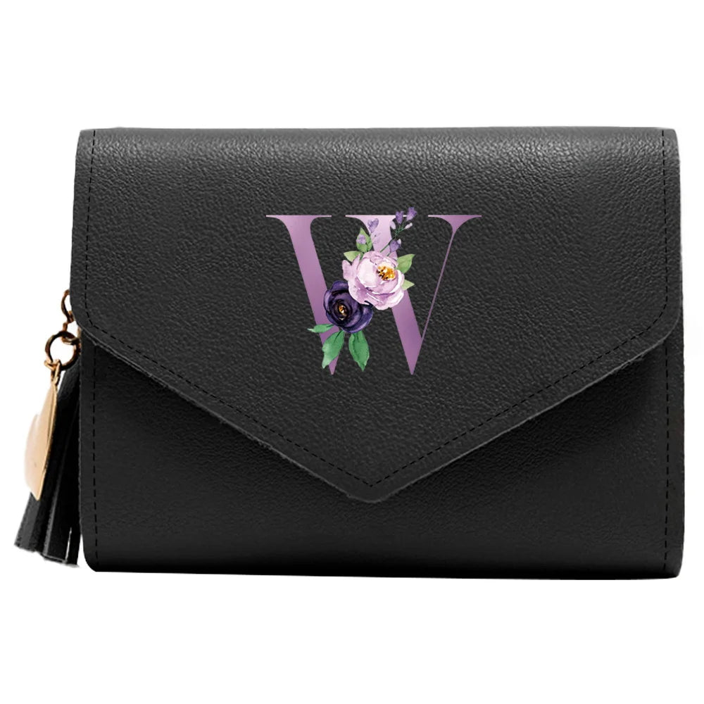 Wallet Women Rfid Blocking Small Compact Luxury Leather Pocket Wallet Ladies Mini Purse with ID Window Purple Letter Pattern
