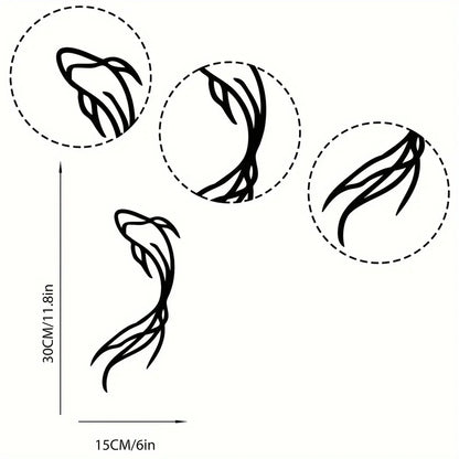 Feng Fish Art Metal Sculpture - Minimalist Line Art, Metal Wall Art, Betta Fish Wall Decor Abstract Art,Fish Vase Room Sticker