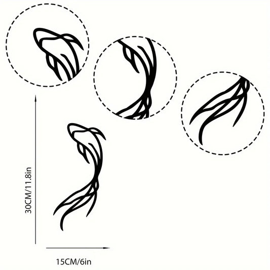 Feng Fish Art Metal Sculpture - Minimalist Line Art, Metal Wall Art, Betta Fish Wall Decor Abstract Art,Fish Vase Room Sticker