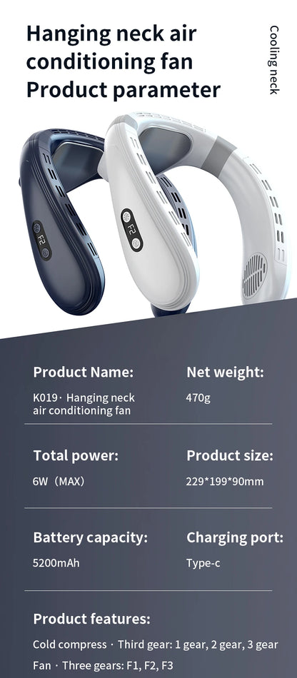 New Wearable Neck Fan Hanging Neck Fan Rechargeable Semiconductor Cooling Bladeless Fan Outdoor Personal Fan Wearable Cooler