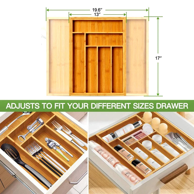 Bamboo Expandable Drawer Tray for Utensils Holder Adjustable Cutlery Organizer Wood Drawer Dividers Organizer For Silverware