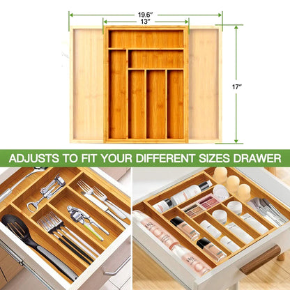 Bamboo Expandable Drawer Tray for Utensils Holder Adjustable Cutlery Organizer Wood Drawer Dividers Organizer For Silverware