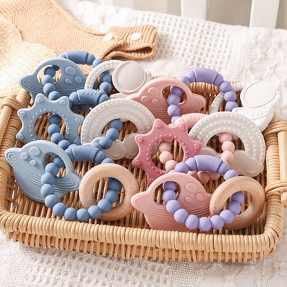 Silicone Teethers For Baby Thing Newborn Chews Food Grade Teethers Training Bed Toy Baby Cartoon Space Feeding Infant Rattle Toy