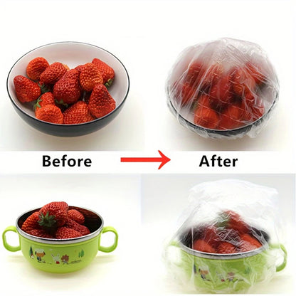 100pcs Disposable Fresh-keeping Cover, Plastic Food Storage Covers, Reusable Bowl Covers Stretch Lids, Elastic Cover Bag