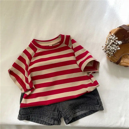 Fashion striped T-shirts for kids baby cotton short sleeve Tees boys and girls casual Tops clothes
