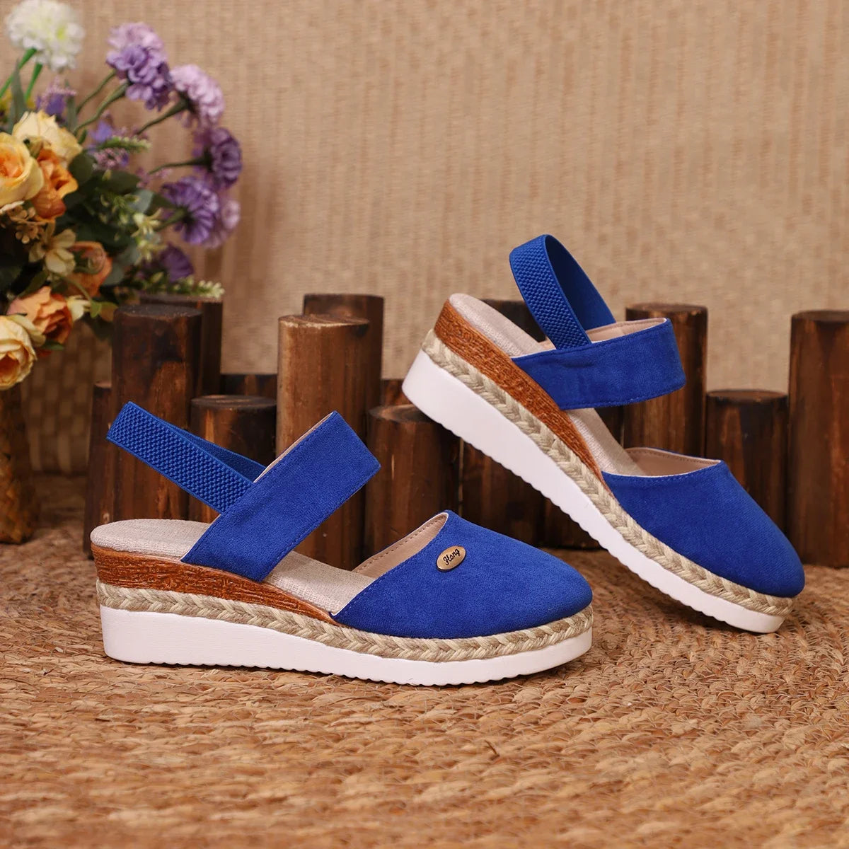 Summer Women Linen Plain 6cm Wedge Sandals Handmade Ladies Casual Comfortable womens shoes