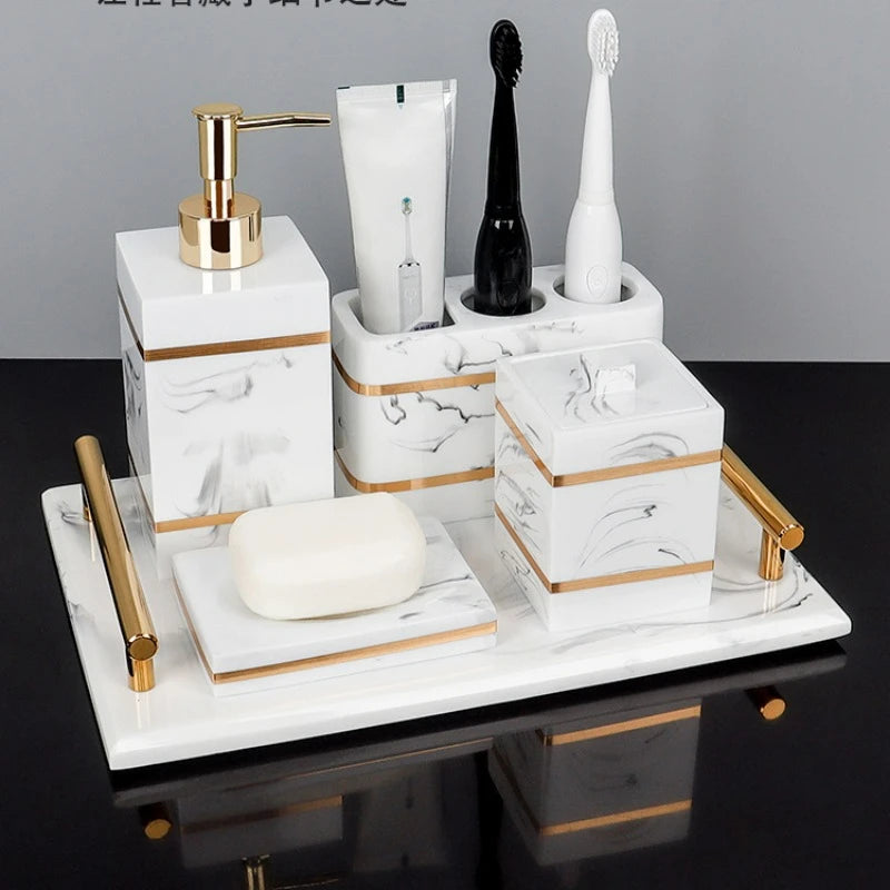 1pcs Resin Light Luxury Bathroom Wash Tray Hotel Bathroom Bathroom Wash Table Toothbrush Shelf Decoration  Toilet Accessories