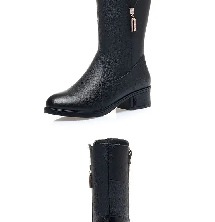 Footwear Half High Women's Boots Middle Heel Shoes for Woman Black Rhinestone Mid Calf Fashion 2024 Designer Luxury Goth Pu Boot