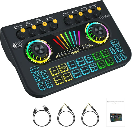 Gaming Audio Mixer,Streaming Mixer with Audio Interface BT Sound Board Voice Changer Sound Card,for PC Phone Live Streaming